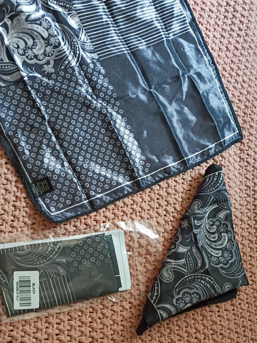 Classic Black Paisley Pocket Square - Sleek Silk-Feel Handkerchief